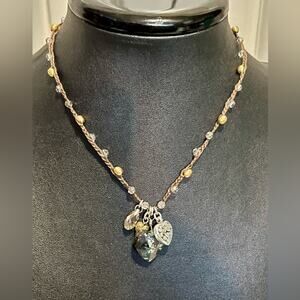 Brighton braided brown corded karma necklace with Swarovski crystal